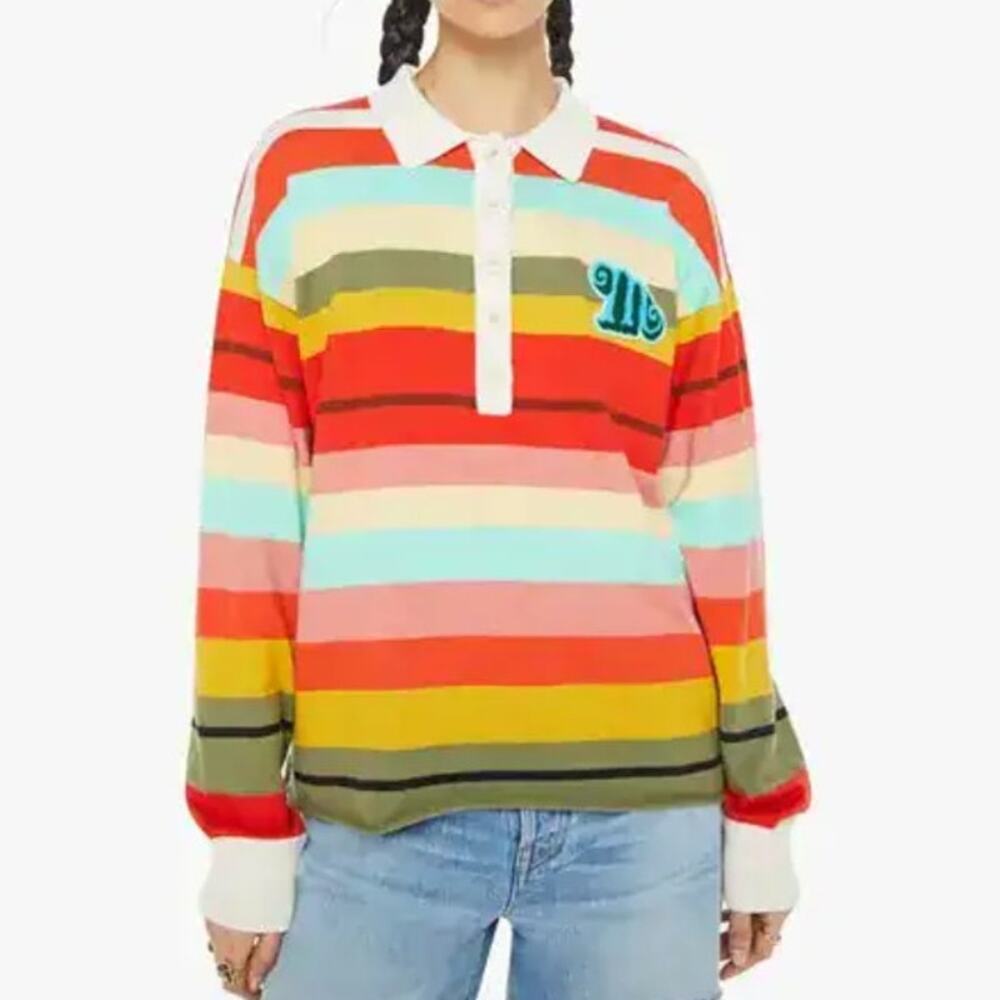 MOTHER The Penalty Kick Rainbow Pullover Polo Sweater Size S